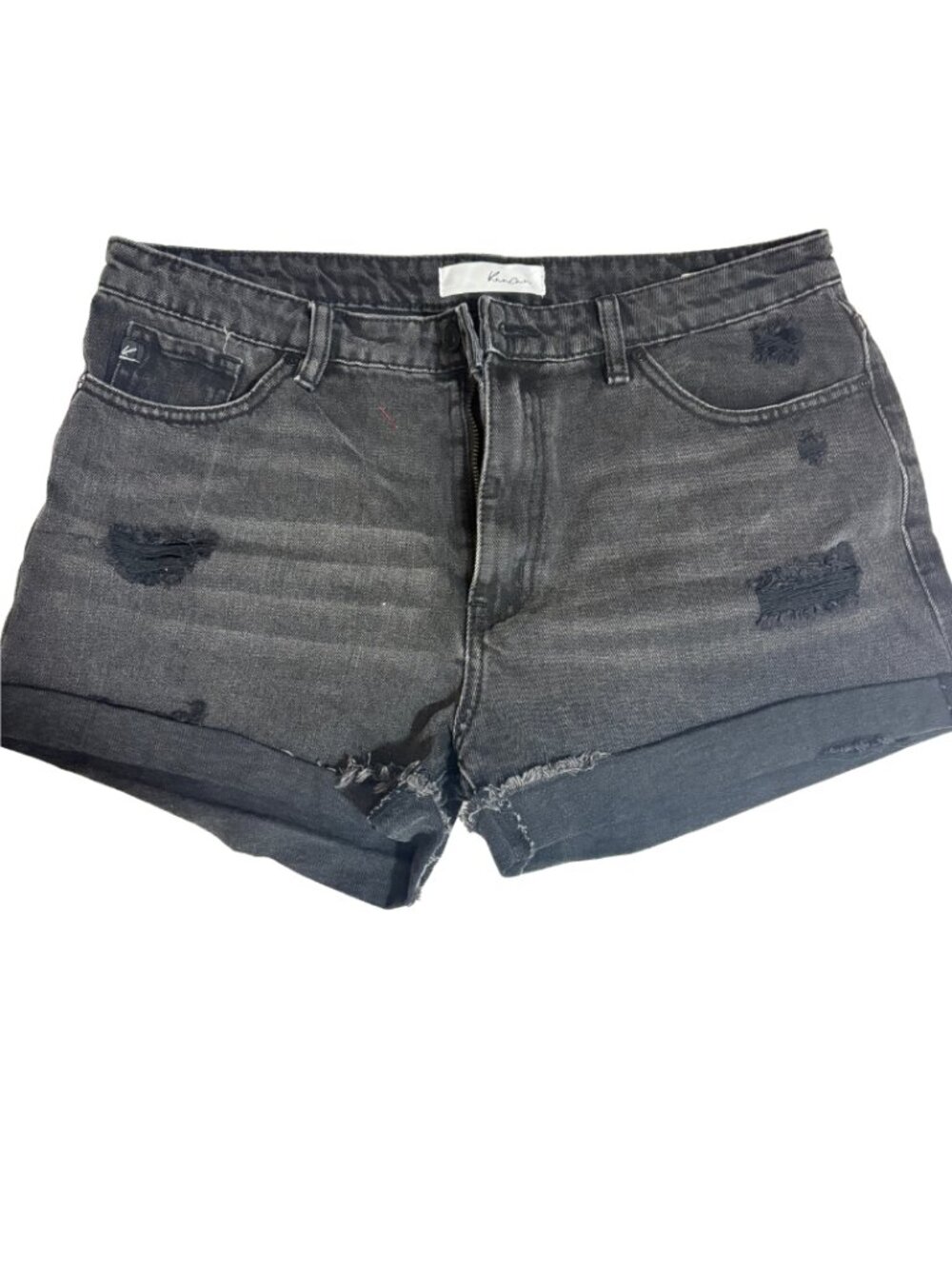 KanCan Black Distressed Denim Shorts XL High Rise Raw Hem | #KC6320BK-N